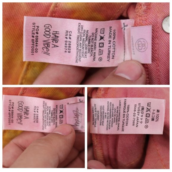 Stussy Jeans Mens 28 Wonderland Dye Big Ol Wide Leg Button Fly Pinkish Yellow - Picture 10 of 16